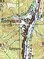 Топографическая карта Лопушны