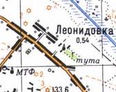 Топографическая карта Леонидовки
