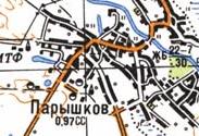 Topographic map of Paryshkiv