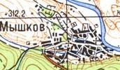 Topographic map of Myshkiv