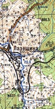 Topographic map of Lazeschyna